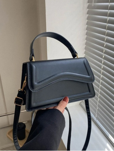 Mini Bolso Cuadrado, Ligero Elegante Con Asa Negra Pu