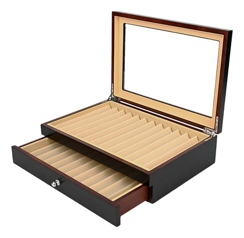 Caja Expositora De Bolígrafos De Madera, Organizador Negro