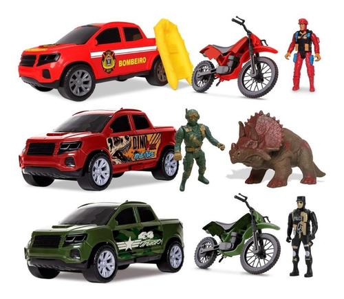 Kit Barato 3 Brinquedos Dino Park Force Warfare E Bombeiro