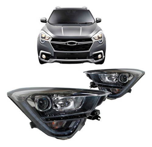 Par Farol Dianteiro Tiggo 5x 19 20 Eletrico Com Motor E Led