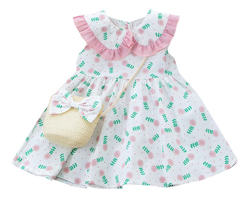 Conjunto De Vestido Con Estampado Floral Para Niña, Bolsa De