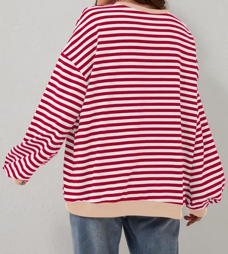 Buzo Mujer Oversize A Rayas Cuello Redondo