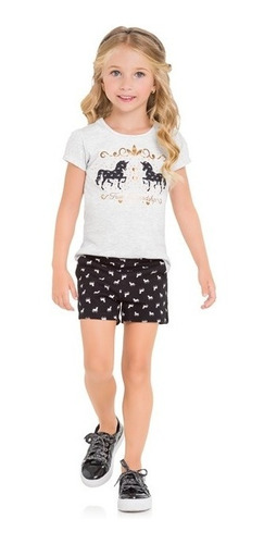 Conjunto Milon Infantil Juvenil Menina Blusa Short Verão Lev