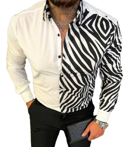 Camisa De Hombre Con Estampado De Leopardo Y Cebra