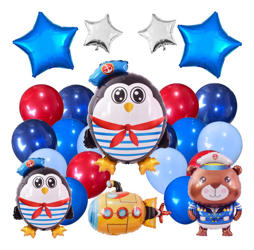 Combo Globos Cumpleaños Marinero Oso Estrella Tematico