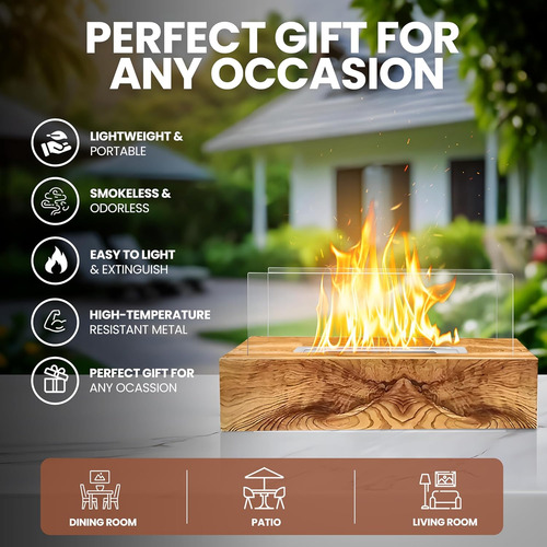 Fogata De Mesa Rectangular Grande De Madera, Hoguera Portáti
