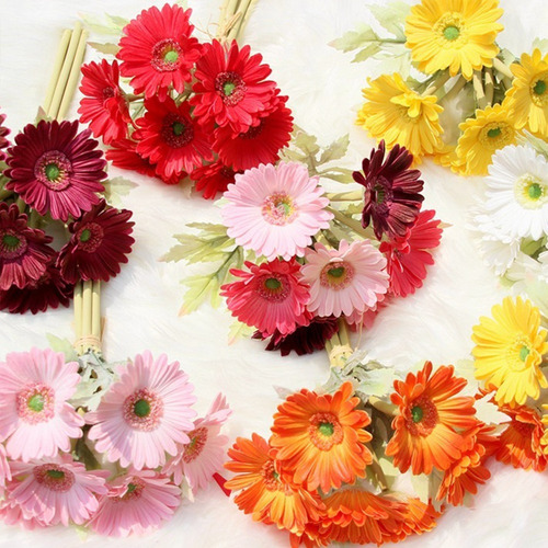 Ramo De Flores De Gerbera Artificial De 7 Piezas De Estilo