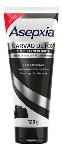 Limpiador exfoliante Asepxia Detox Charcoal 120 g Tiempo de aplicación Día/noche Tipo de piel Todo tipo de piel