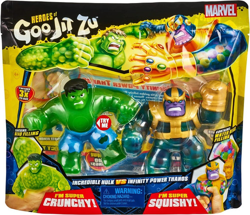 Muñecos Elásticos 3x Héroes Marvel Goo Jit Zu Hulk Vs Thanos