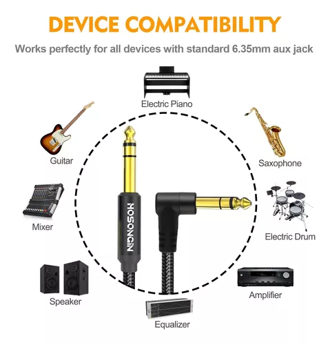 Cable de guitarra de 1/4 de pulgada de 10 pies recto a ángulo recto de 1/4  de pulgada de 0.250 in, cable de instrumento para teclado de bajo, cable de