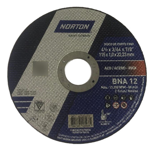 Disco De Corte Norton 115x1,0x22,23 Mm Bna12