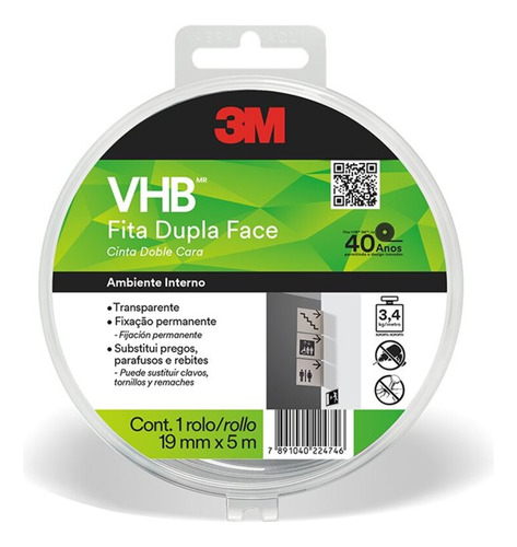 Fita Dupla Face Fixa Forte 19mm X 5m Scotch 3m Transparente