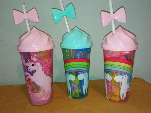 Vasos Con Pitillo Unicornio 