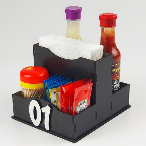 Kit 8 Unid Porta Guardanapo Molhos Sachês + Númeração Mdf