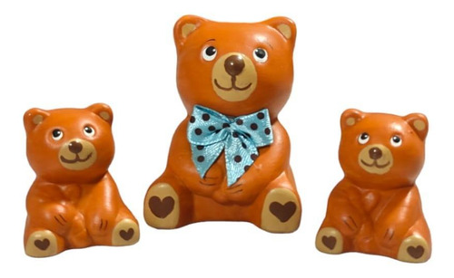 Enfeite Decorativo Miniatura Familia Urso Ursinho 3 Peças