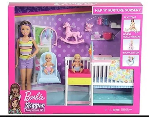 Barbie Set Niñera Skipper Cuna Con Bebes