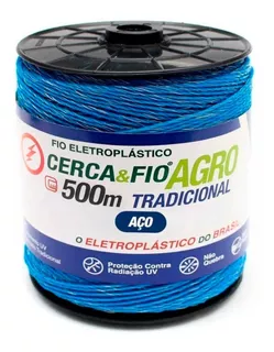 Fio Eletroplastico Para Cerca Elétrica Rural 15/6 - 15 Fios Polímeros de Plástico / 6 Fios Aço Galvanizado - Rolo 500m Azul