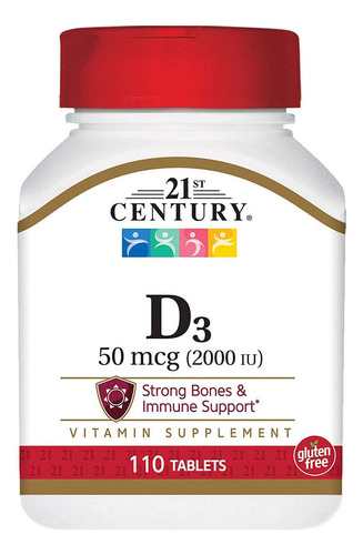 Vitamina D3 21st Century 50 Mcg 2000 Iu 110 Tabs Sabor Sin sabor