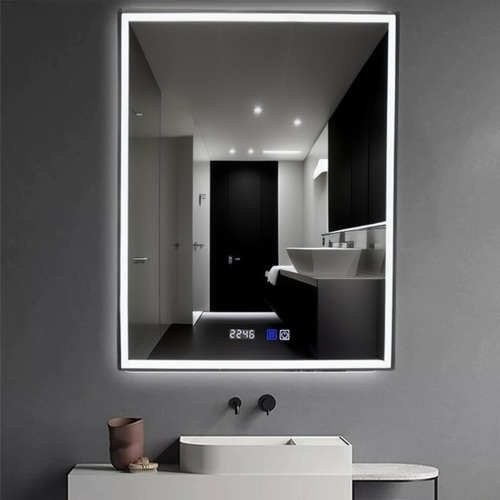 Espejo Rectangular Touch 50x70 3 Luces+dimmer+antifog+reloj