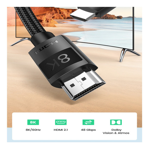 Imagen 5 de 8 de Cable Hdmi Ugreen 2.1 8k/60hz 4k/120hz 3mt Ultra High Speed