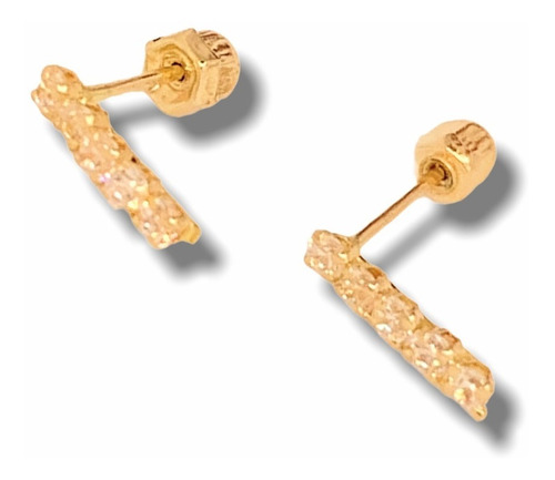 Aretes Broqueles Bonitos De Linea De 4 Zirconias Oro 10k