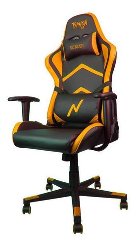 Silla de escritorio Noga Typhon KT gamer ergonómica  negra y naranja con tapizado de cuero sintético