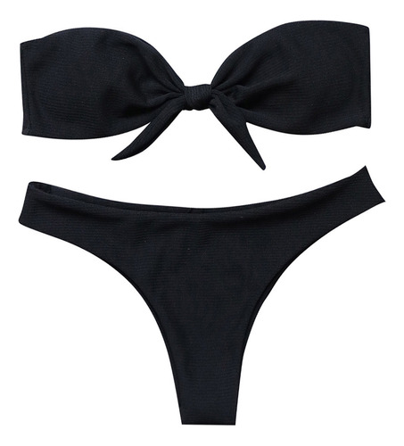 Conjunto De Bikini Tipo Bandeau De Corte Alto Con Pajarita P