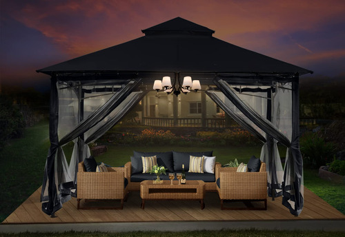 Gazebo Doble Techo Para Patios Con Toldo Y Mosquitera