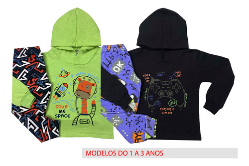 Imagem 2 de 11 de Kit 3 Conjunto Moletom Infantil Menino Roupa Inverno