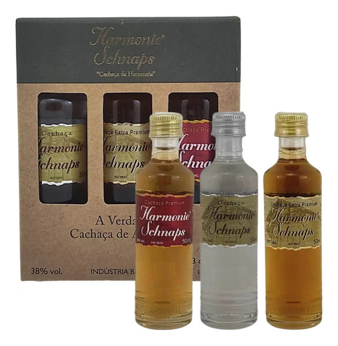 Cachaça Harmonie Schnaps 50ml (kit C/ 3) Miniatura De Bebida