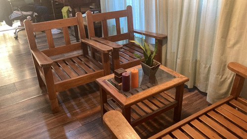 Juego De Living Completo Madera Maciza Marrón (Usado)