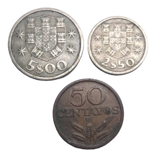 Monedas Portugal 5, 2 Escudos Y 50 Centavos 3 Pzas Envío 60