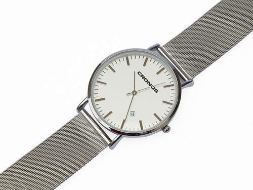 Imagen 7 de 8 de Reloj Cronos Tempus Silver Fecha A.inox Ultra Fino Con Envío