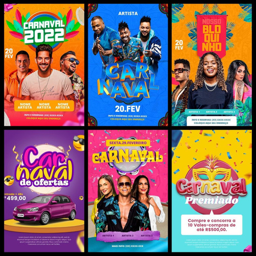 11 Artes Para Carnaval: Templates 100% Editáveis Com Canva