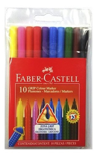 Marcadores Faber Castell Grip Escolar X10 Unidades