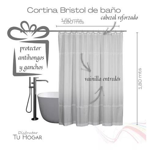 Cortina Baño Ducha Tela Lavable Bristol Blanca + Protector