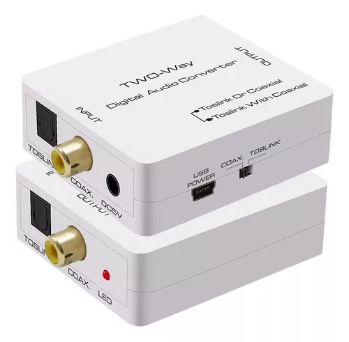  Convertidor de audio digital óptico a coaxial o coaxial a  óptico Digital bidireccional SPDIF Toslink Adaptador de señal de audio  digital óptico a coaxial Compatible con frecuencia de muestreo de 192