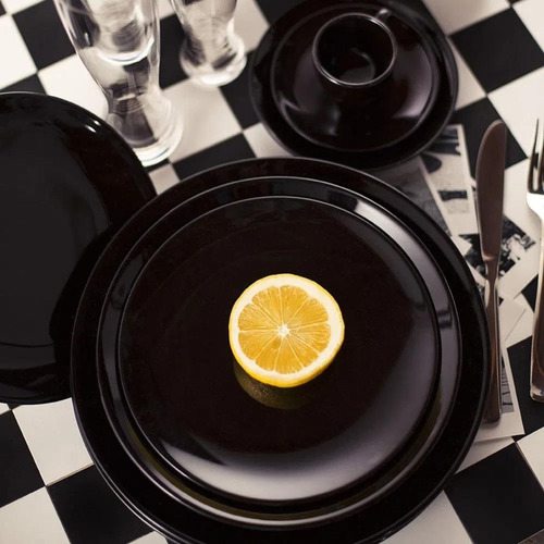 Prato Fundo Para Sopa Em Porcelana Preto Elegance 24cm