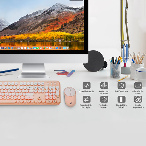 Kit Teclado Y Mouse Inalambrico Español Usb For Laptop Pc Teclado Naranja