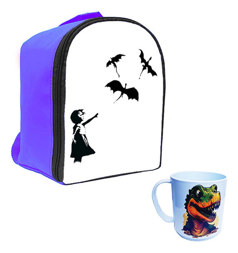 Kit Mochila Jardin Dragones Y Taza  #a16