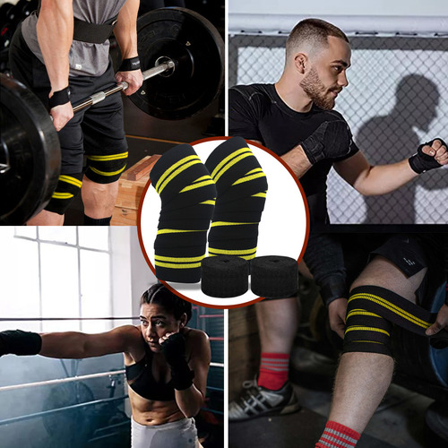 Cddgl 1 Par Vendas Para Rodilla y 2pcs 5m Correa De Boxeo Autoadhesiva Elastica Rodilleras Gym Knee Wraps,Adecuado para Voleibol,Correr, Baloncesto, Fútbol,Gimnasio,deportes,Etc.