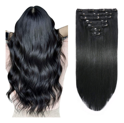 Suyya Extensiones De Cabello Humano Con Clip En Color Negro 