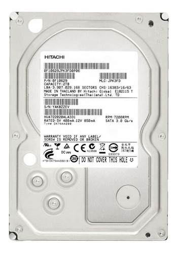 Imagen 1 de 3 de Disco duro interno Hitachi Ultrastar HUA722020ALA331 2TB plata