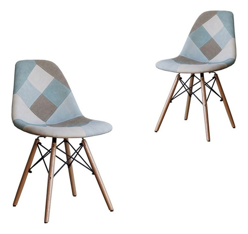 Silla De Comedor Tela Patchwork Pata Madera Dsw - Eames X 2 Estructura De La Silla Azul