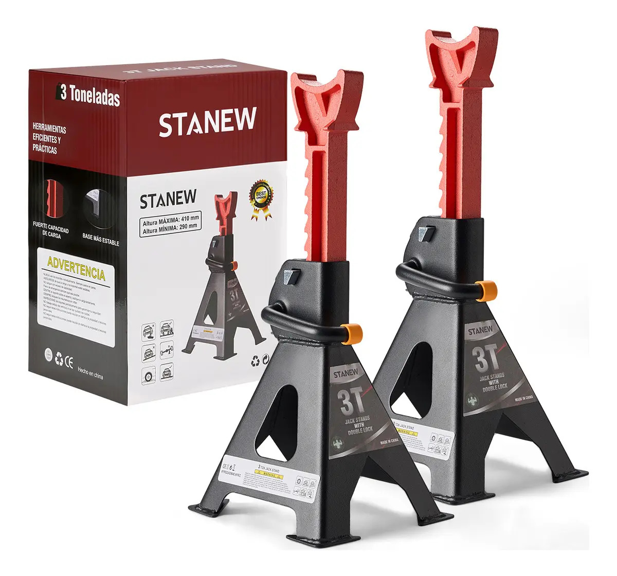 Stanew Torre Auto 2 Piezas Doble Seguro Altura 3 Toneladas 29-41 Cm