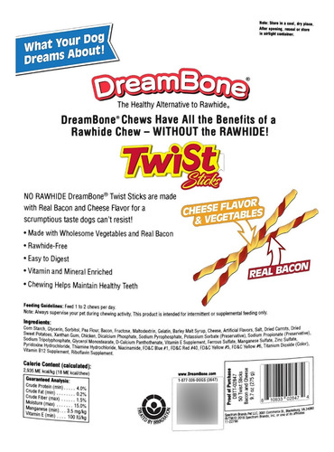 Dreambone Twist Sticks, 150 Unidades, Sabor Tocino Y Queso