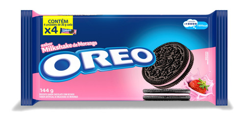 Imagem 3 de 8 de Biscoito Recheado Oreo Milkshake De Morango Multipack 144g