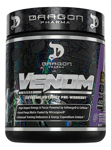 Pre Entreno Dragon Pharma Venom 40 Servs Extrema Potencia Sabor Grape Crush