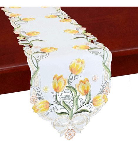 Simhomsen Camino De Mesa Bordado De Tulipan, Mantel Floral D