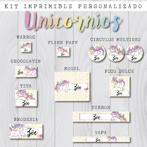 Unicornios Arcoiris Candy Bar Kit Imprimible Personalizado